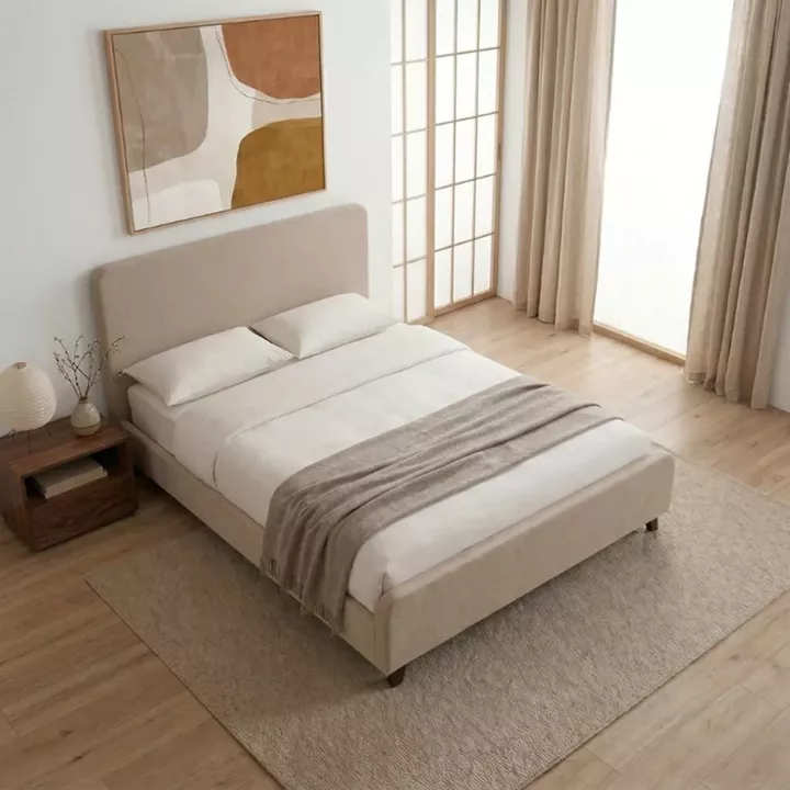 Κρεβάτι Ovelia Megapap υφασμάτινο χρώμα μπεζ 160x200εκ.