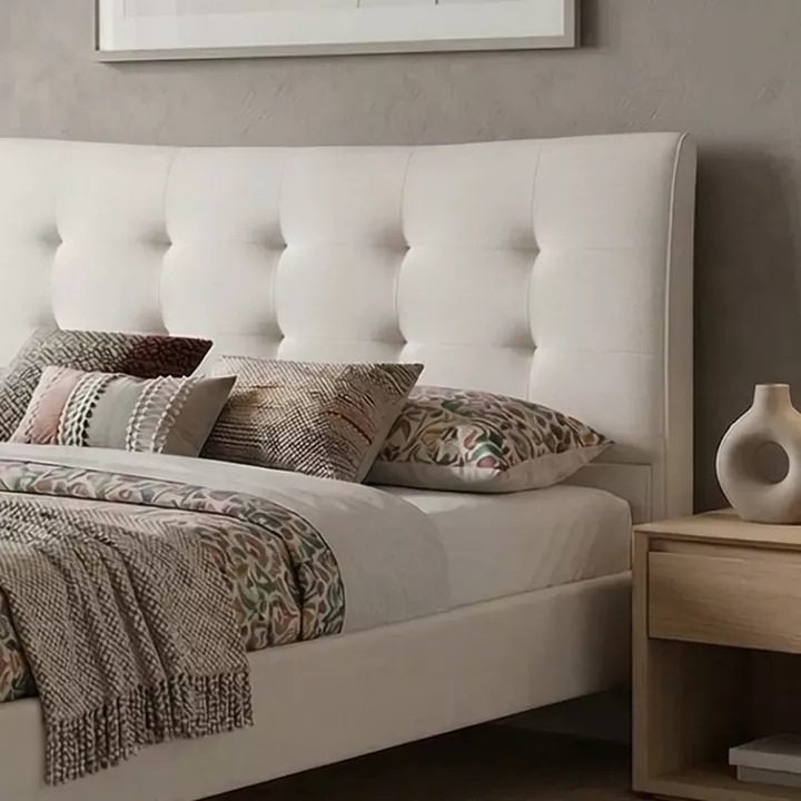 Κρεβάτι Mirel Megapap υφασμάτινο χρώμα ανοιχτό μπεζ 160x200εκ.