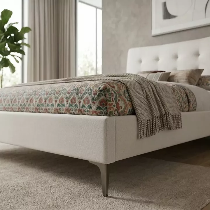 Κρεβάτι Mirel Megapap υφασμάτινο χρώμα ανοιχτό μπεζ 160x200εκ.