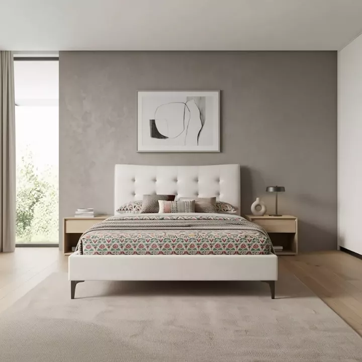 Κρεβάτι Mirel Megapap υφασμάτινο χρώμα ανοιχτό μπεζ 160x200εκ.