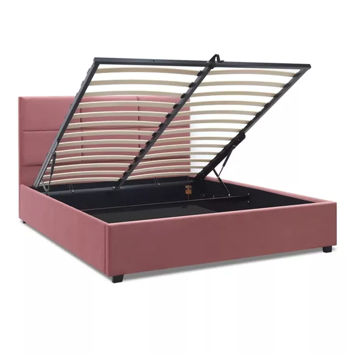 Κρεβάτι Kingston Megapap βελούδινο με αποθηκευτικό χώρο χρώμα σάπιο μήλο 160x200εκ.