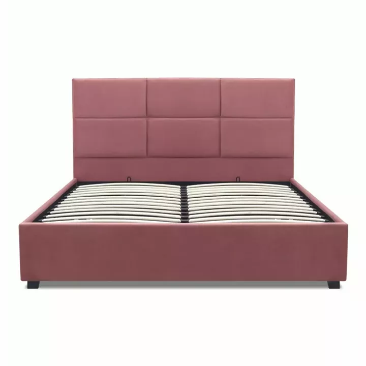 Κρεβάτι Kingston Megapap βελούδινο με αποθηκευτικό χώρο χρώμα σάπιο μήλο 160x200εκ.