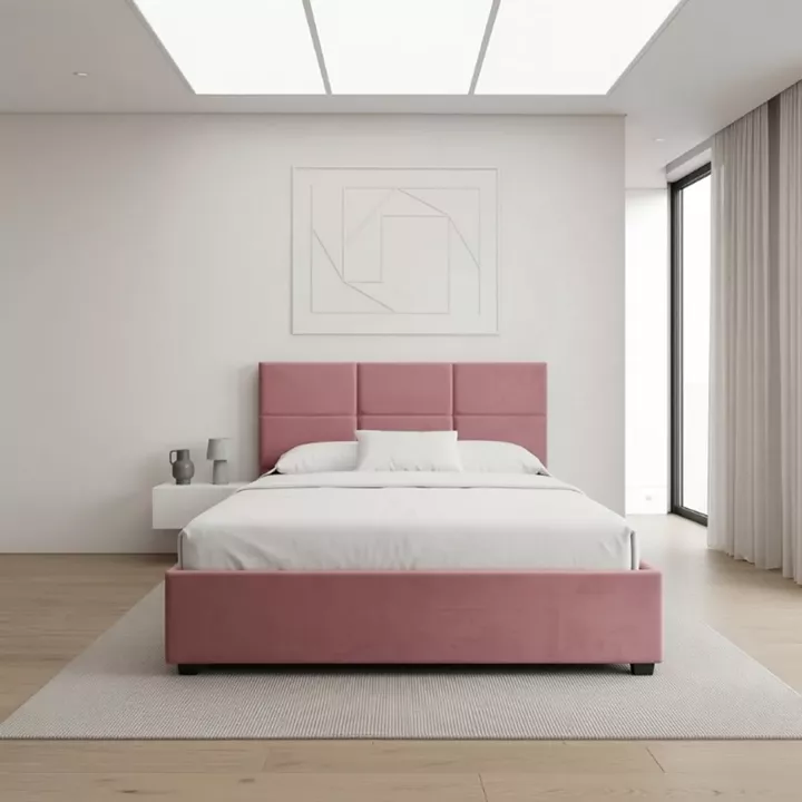 Κρεβάτι Kingston Megapap βελούδινο με αποθηκευτικό χώρο χρώμα σάπιο μήλο 160x200εκ.
