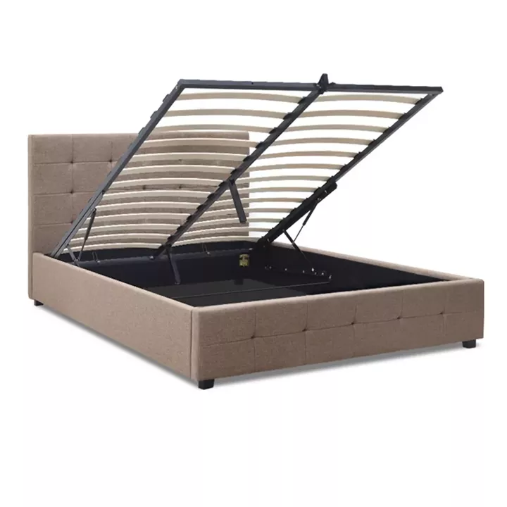 Κρεβάτι Iro Megapap υφασμάτινο με αποθηκευτικό χώρο χρώμα μπεζ - καφέ 150x200εκ.