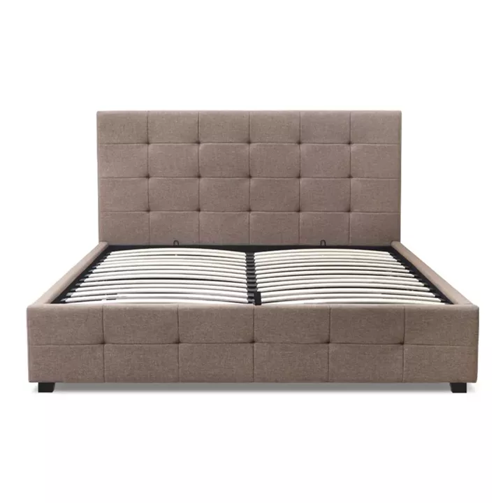 Κρεβάτι Iro Megapap υφασμάτινο με αποθηκευτικό χώρο χρώμα μπεζ - καφέ 150x200εκ.