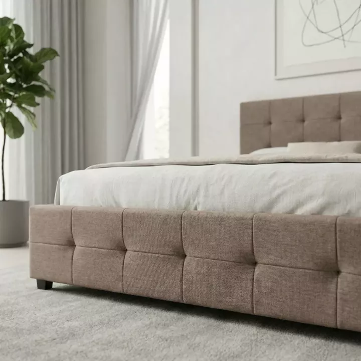 Κρεβάτι Iro Megapap υφασμάτινο με αποθηκευτικό χώρο χρώμα μπεζ - καφέ 150x200εκ.