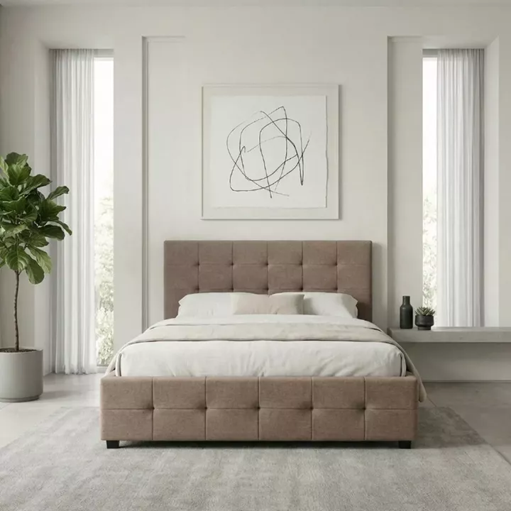 Κρεβάτι Iro Megapap υφασμάτινο με αποθηκευτικό χώρο χρώμα μπεζ - καφέ 150x200εκ.