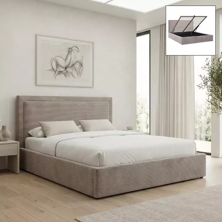 Κρεβάτι Velar Megapap υφασμάτινο με αποθηκευτικό χώρο χρώμα μόκα 160x200εκ.