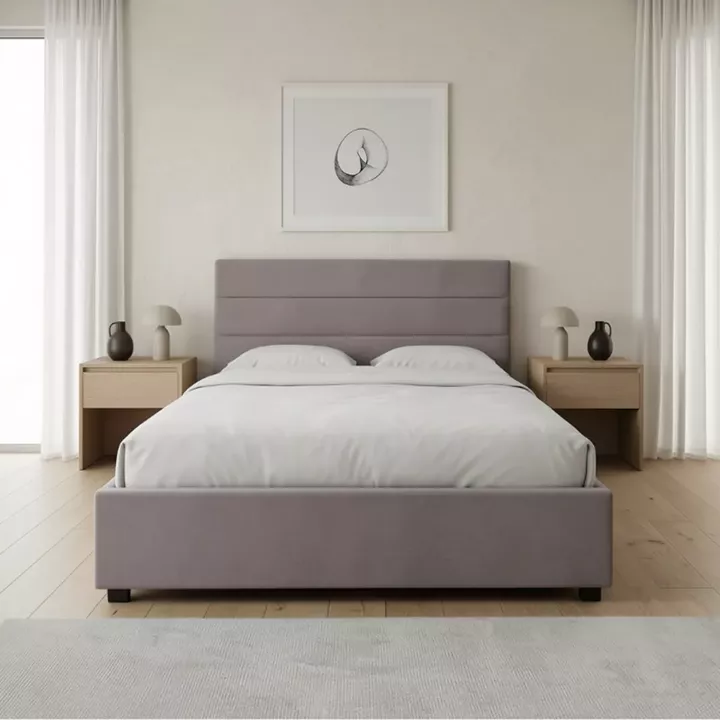 Κρεβάτι Olmo Megapap βελούδινο με αποθηκευτικό χώρο χρώμα γκρι 150x200εκ.