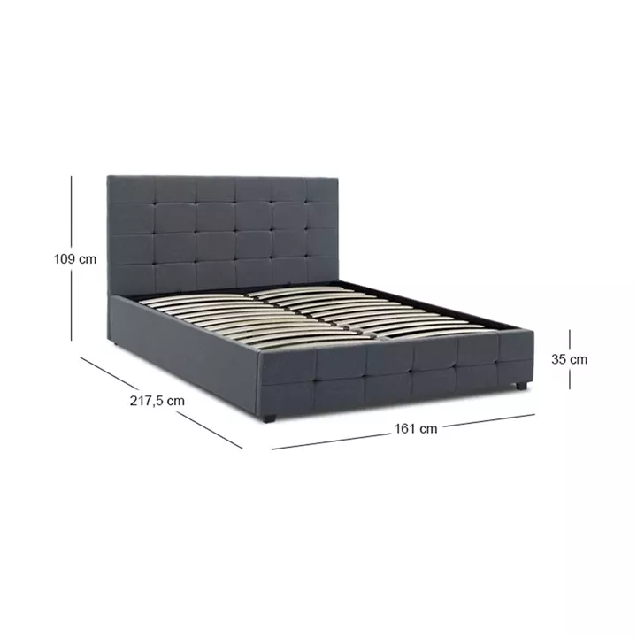 Κρεβάτι Iro Megapap υφασμάτινο με αποθηκευτικό χώρο χρώμα ανθρακί 150x200εκ.