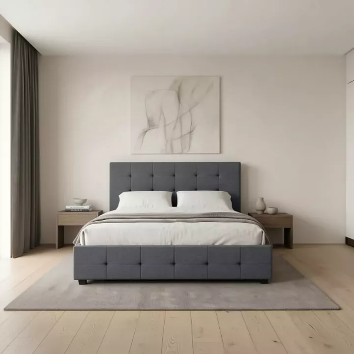 Κρεβάτι Iro Megapap υφασμάτινο με αποθηκευτικό χώρο χρώμα ανθρακί 150x200εκ.