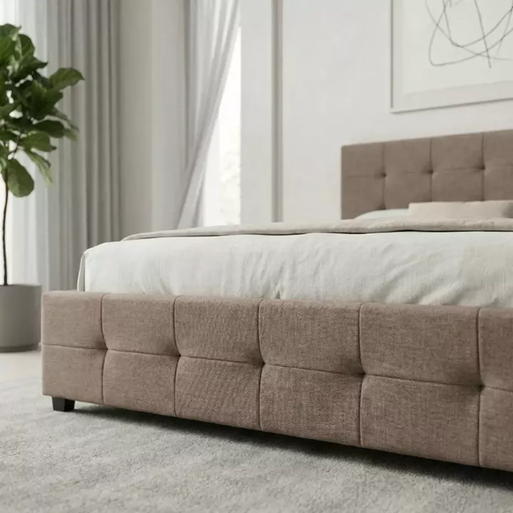 Κρεβάτι Iro Megapap υφασμάτινο με αποθηκευτικό χώρο χρώμα μπεζ - καφέ 160x200εκ.