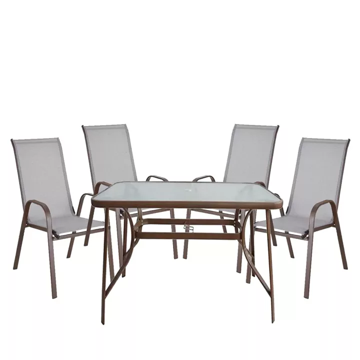 Σετ Τραπεζαρία Κήπου ArteLibre SUN Μέταλλο Γκρι/Καφέ Με 4 Πολυθρόνες