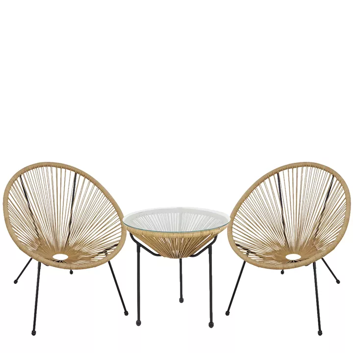 Σετ Τραπεζαρία Κήπου ArteLibre GANYMEDE Φυσικό/Μαύρο Μέταλλο/Rattan/Γυαλί Με 2 Πολυθρόνες 14990486