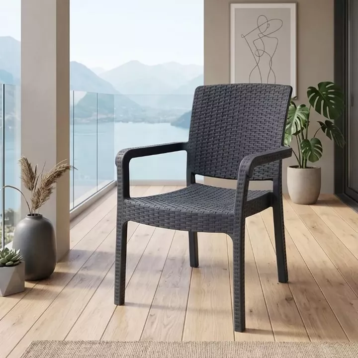 Πολυθρόνα κήπου πολυπροπυλενίου με πλέξη ραττάν χρώμα γκρι 56x60x86,5εκ.