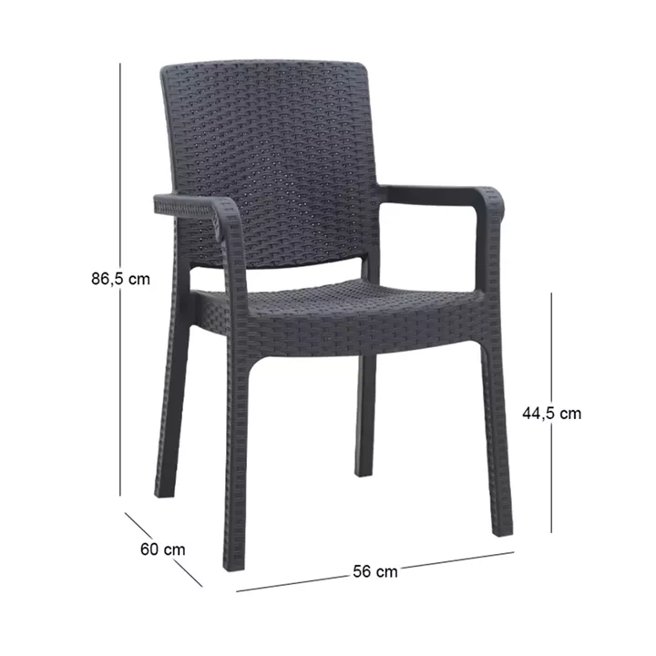 Πολυθρόνα κήπου πολυπροπυλενίου με πλέξη ραττάν χρώμα μαύρο 56x60x86,5εκ.