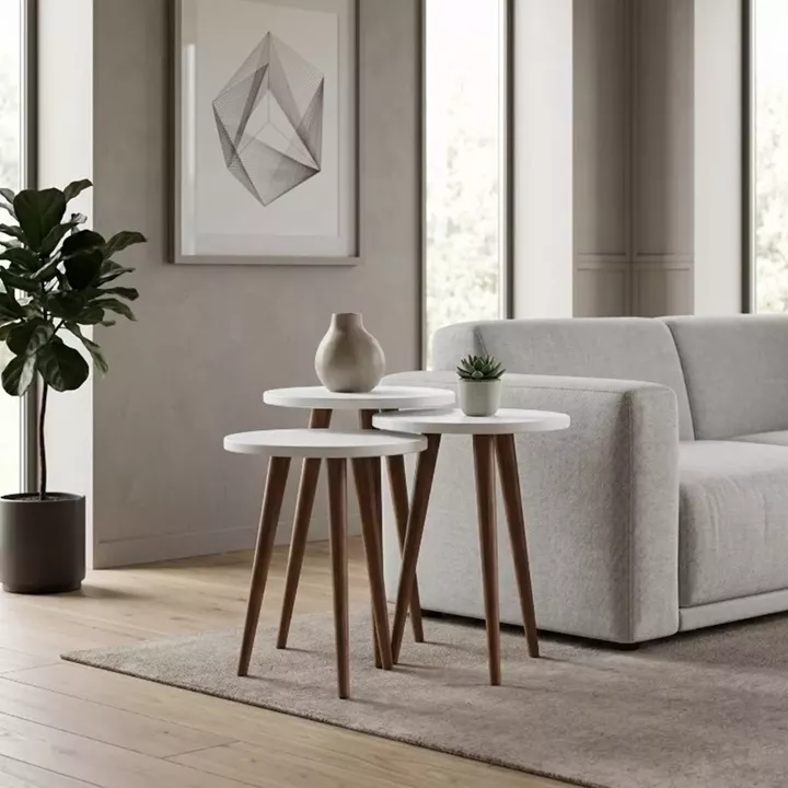 Τραπεζάκι βοηθητικό σετ 3 τμχ Cruz Megapap χρώμα λευκό Ø33x46εκ.