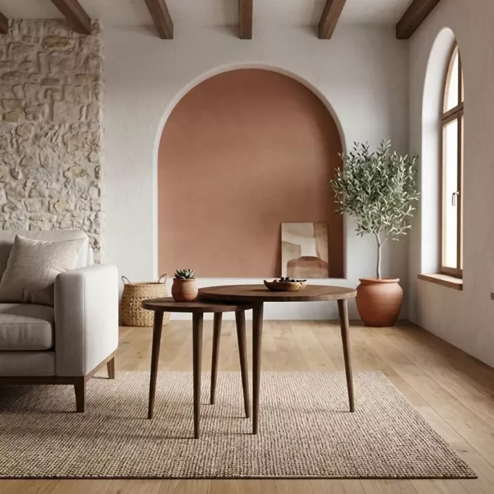 Τραπεζάκι σαλονιού σετ 2 τμχ Nola Megapap χρώμα καρυδί Ø60x46εκ.