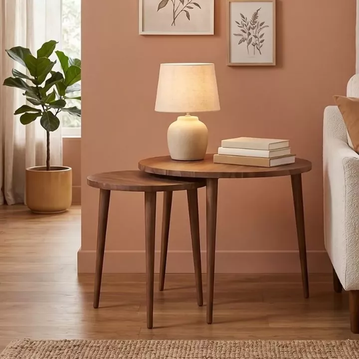 Τραπεζάκι σαλονιού σετ 2 τμχ Nola Megapap χρώμα καρυδί Ø60x46εκ.