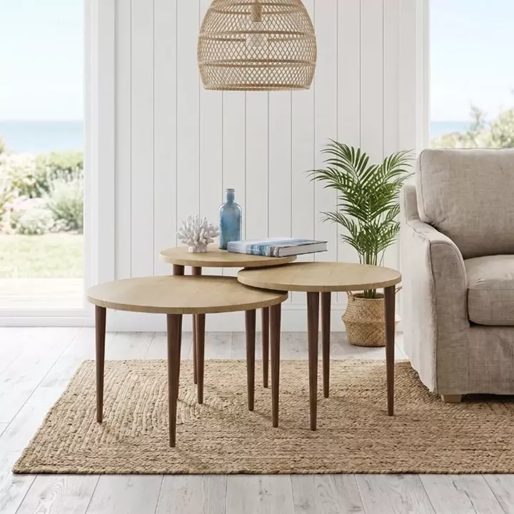 Τραπεζάκι σαλονιού σετ 3 τμχ Nola Megapap χρώμα sapphire oak Ø60x46εκ.