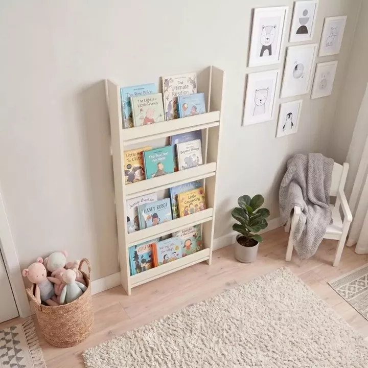 Επιτοίχια βιβλιοθήκη - ραφιέρα Montessori Megapap χρώμα κρεμ 60x10x120εκ.