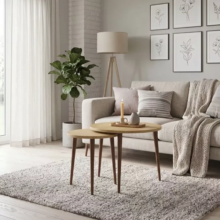 Τραπεζάκι σαλονιού σετ 2 τμχ Nola Megapap χρώμα sapphire oak Ø60x46εκ.