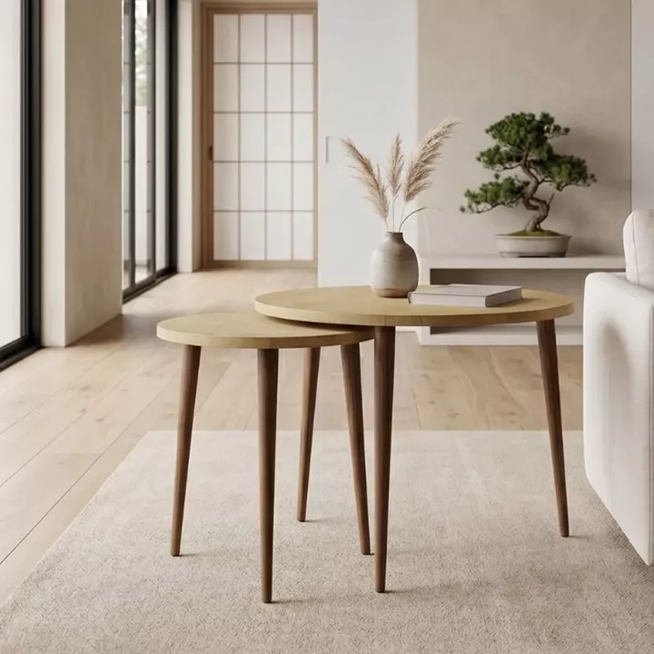 Τραπεζάκι σαλονιού σετ 2 τμχ Nola Megapap χρώμα sapphire oak Ø60x46εκ.