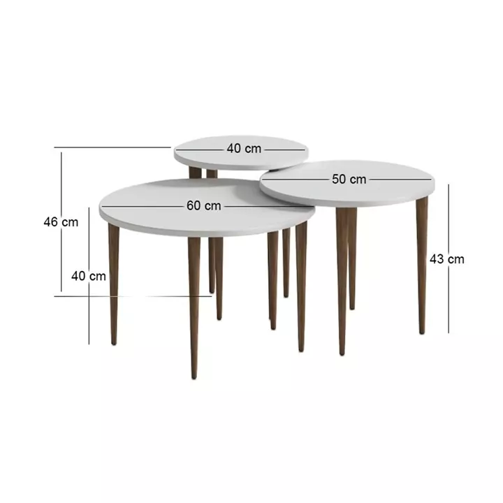 Τραπεζάκι σαλονιού σετ 3 τμχ Nola Megapap χρώμα λευκό Ø60x46εκ.