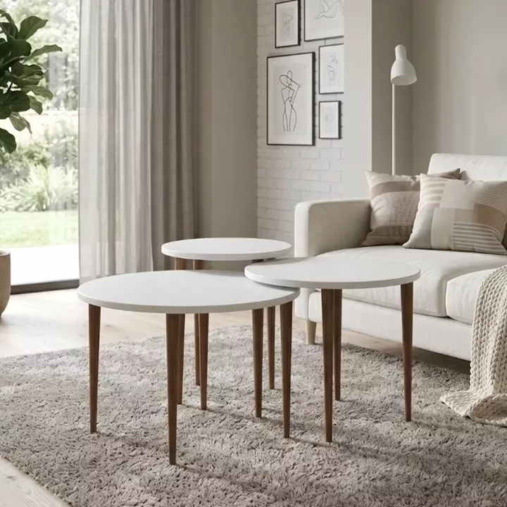 Τραπεζάκι σαλονιού σετ 3 τμχ Nola Megapap χρώμα λευκό Ø60x46εκ.