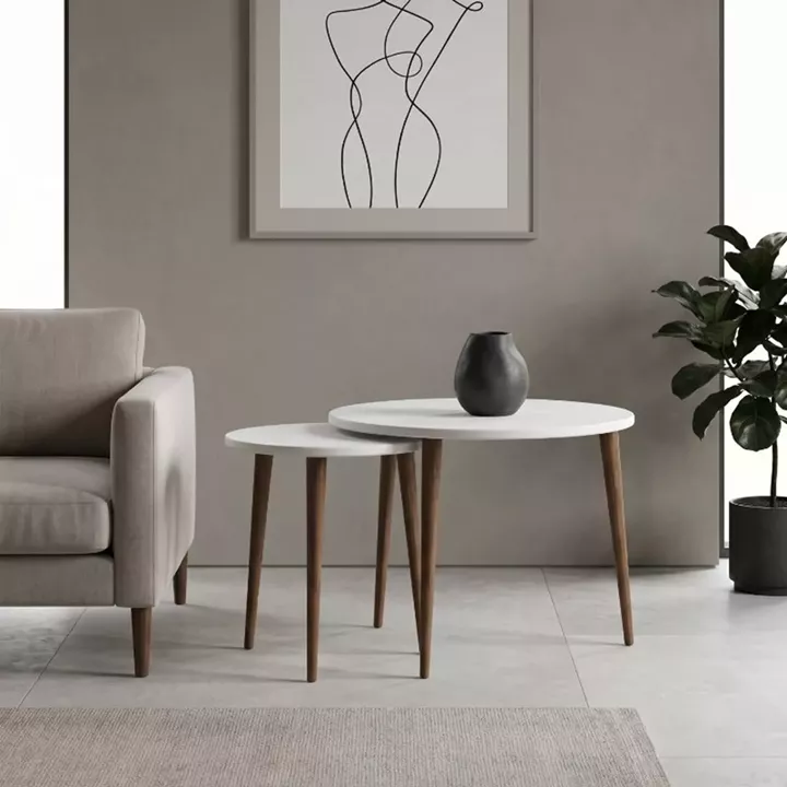 Τραπεζάκι σαλονιού σετ 2 τμχ Nola Megapap χρώμα λευκό Ø60x46εκ.