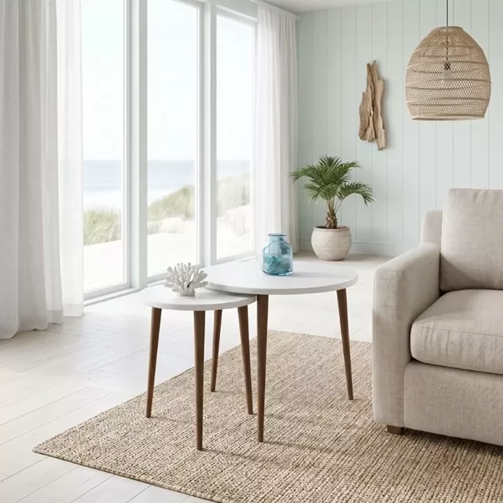 Τραπεζάκι σαλονιού σετ 2 τμχ Nola Megapap χρώμα λευκό Ø60x46εκ.