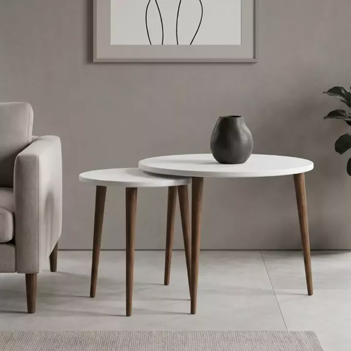Τραπεζάκι σαλονιού σετ 2 τμχ Nola Megapap χρώμα λευκό Ø60x46εκ.