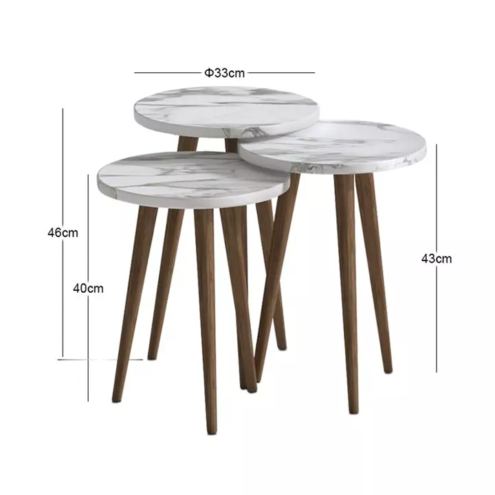 Τραπεζάκι βοηθητικό σετ 3 τμχ Cruz Megapap χρώμα λευκό εφέ μαρμάρου Ø33x46εκ.