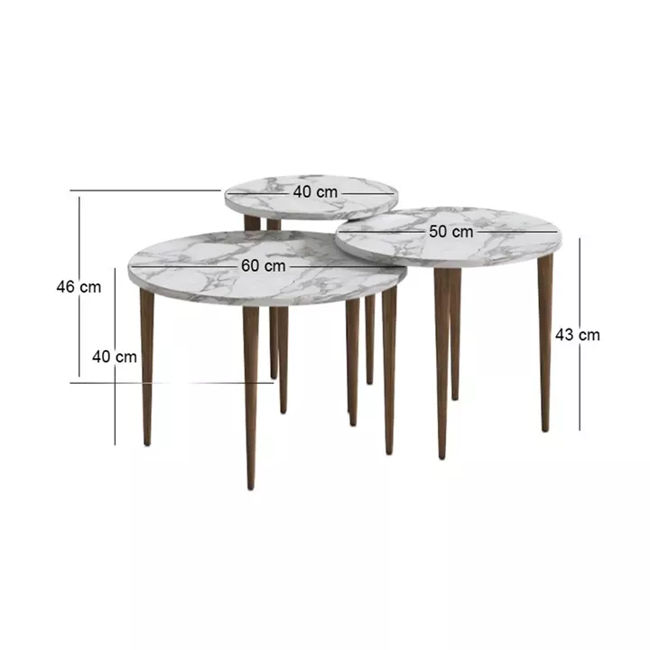 Τραπεζάκι σαλονιού σετ 3 τμχ Nola Megapap χρώμα λευκό εφέ μαρμάρου Ø60x46εκ.