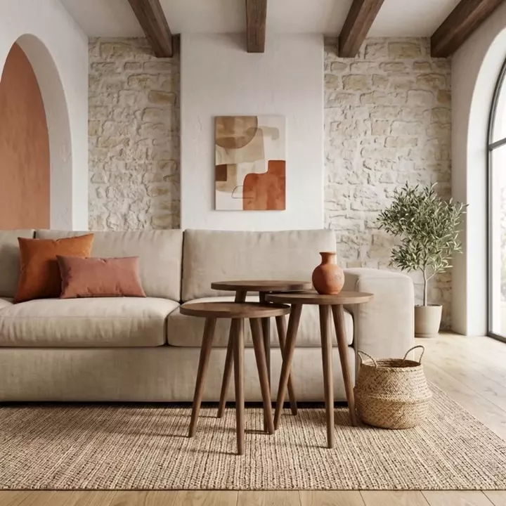 Τραπεζάκι βοηθητικό σετ 3 τμχ Cruz Megapap χρώμα καρυδί Ø33x46εκ.