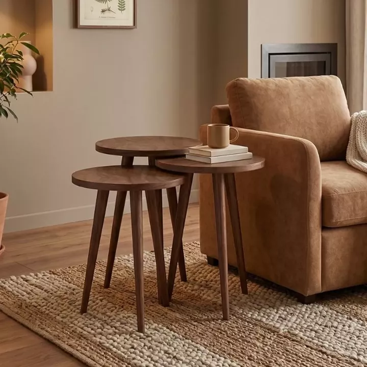 Τραπεζάκι βοηθητικό σετ 3 τμχ Cruz Megapap χρώμα καρυδί Ø33x46εκ.