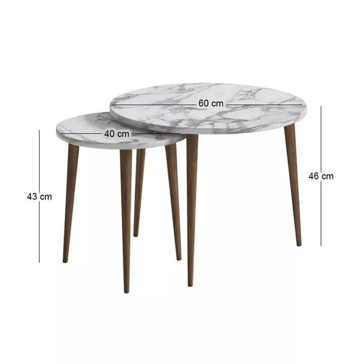 Τραπεζάκι σαλονιού σετ 2 τμχ Nola Megapap χρώμα λευκό εφέ μαρμάρου Ø60x46εκ.