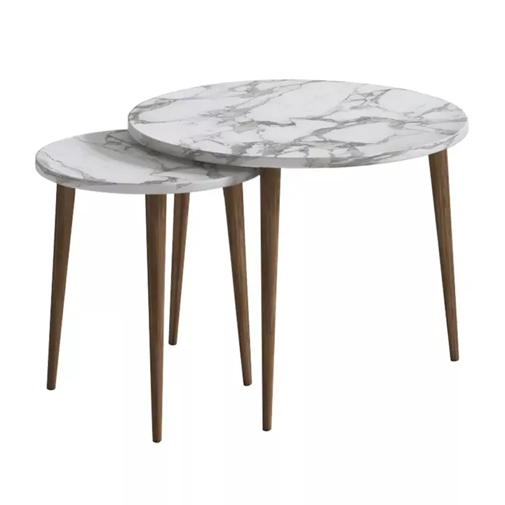 Τραπεζάκι σαλονιού σετ 2 τμχ Nola Megapap χρώμα λευκό εφέ μαρμάρου Ø60x46εκ.