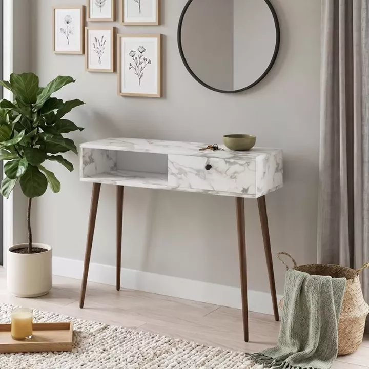 Κονσόλα Napoli Megapap χρώμα λευκό εφέ μαρμάρου 90x29x88εκ.