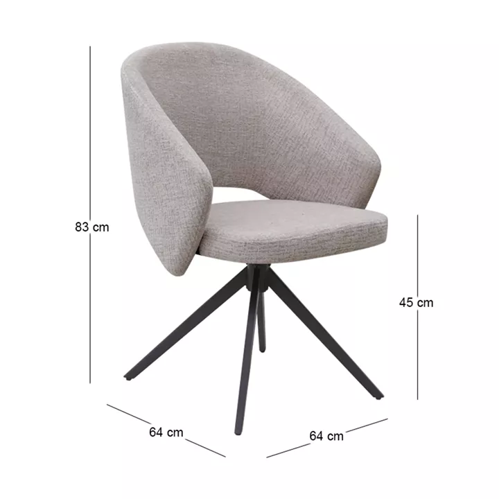 Πολυθρόνα τραπεζαρίας Milano Megapap περιστρεφόμενη χρώμα ανοιχτό μπεζ ύφασμα - μεταλλικό μαύρο πόδι 64x64x83εκ.