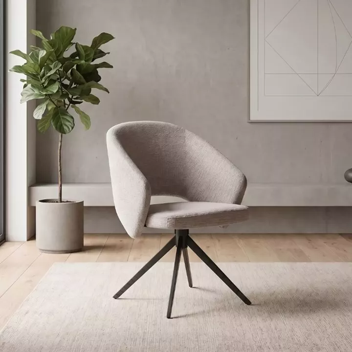 Πολυθρόνα τραπεζαρίας Milano Megapap περιστρεφόμενη χρώμα ανοιχτό μπεζ ύφασμα - μεταλλικό μαύρο πόδι 64x64x83εκ.