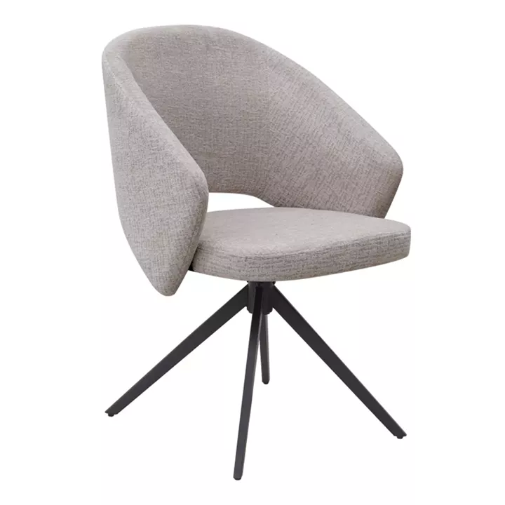 Πολυθρόνα τραπεζαρίας Milano Megapap περιστρεφόμενη χρώμα ανοιχτό μπεζ ύφασμα - μεταλλικό μαύρο πόδι 64x64x83εκ.