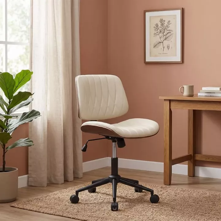 Καρέκλα γραφείου Corina Megapap από τεχνόδερμα χρώμα ανοιχτό μπεζ 60x65x82/92εκ.