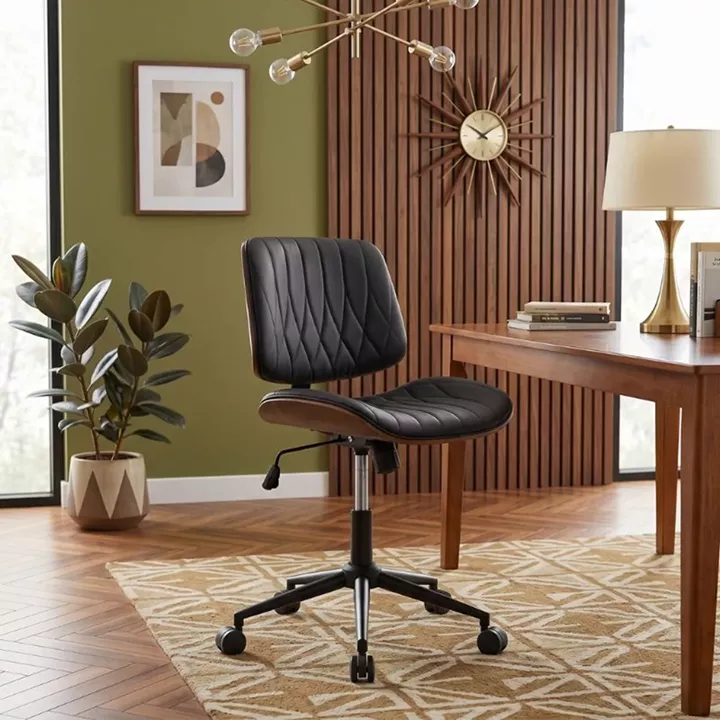 Καρέκλα γραφείου Corina Megapap από τεχνόδερμα χρώμα μαύρο 60x65x82/92εκ.