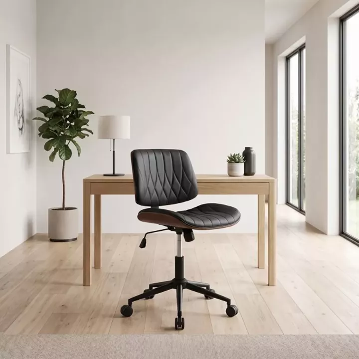 Καρέκλα γραφείου Corina Megapap από τεχνόδερμα χρώμα μαύρο 60x65x82/92εκ.