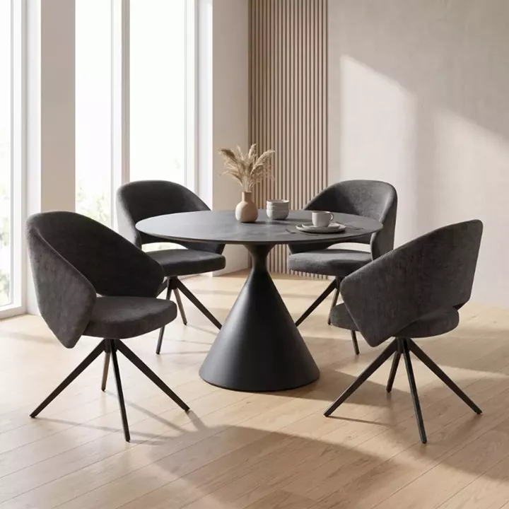 Πολυθρόνα τραπεζαρίας Milano Megapap περιστρεφόμενη χρώμα ανθρακί ύφασμα - μεταλλικό μαύρο πόδι 64x64x83εκ.