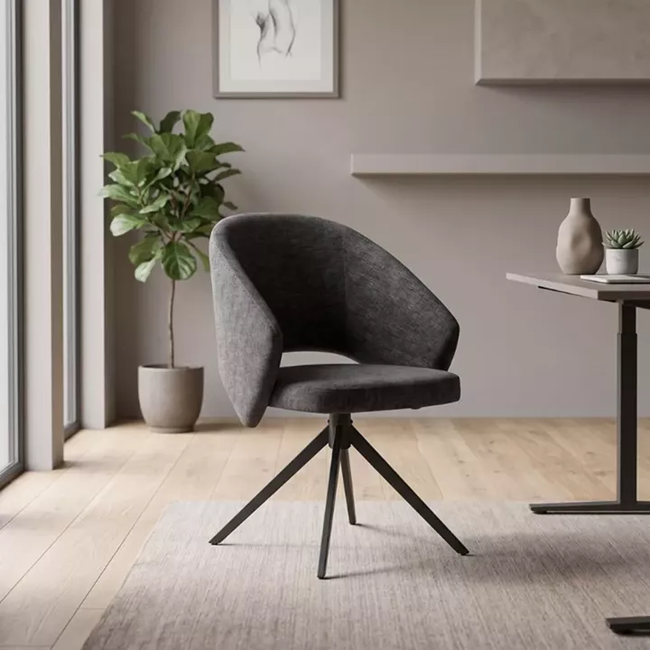 Πολυθρόνα τραπεζαρίας Milano Megapap περιστρεφόμενη χρώμα ανθρακί ύφασμα - μεταλλικό μαύρο πόδι 64x64x83εκ.