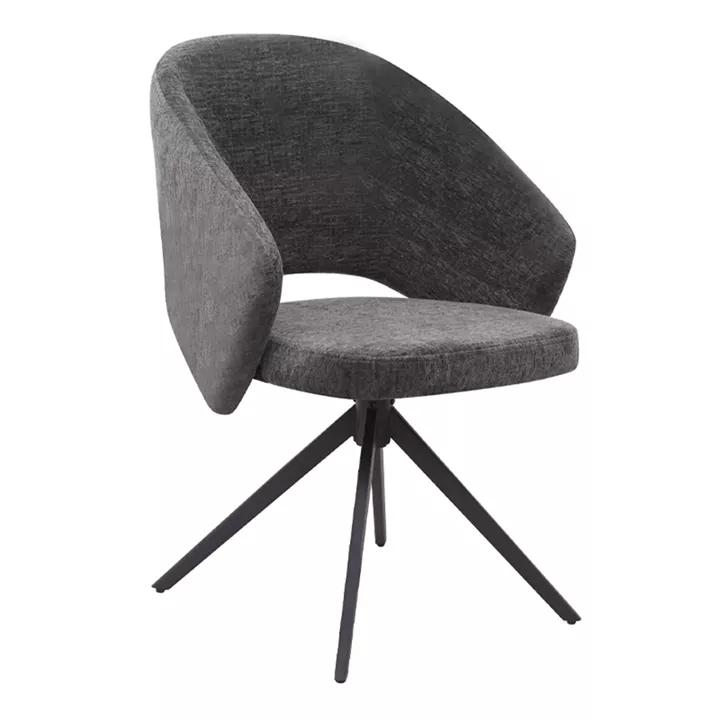 Πολυθρόνα τραπεζαρίας Milano Megapap περιστρεφόμενη χρώμα ανθρακί ύφασμα - μεταλλικό μαύρο πόδι 64x64x83εκ.