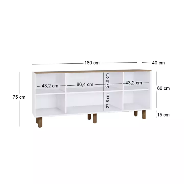 Μπουφές Bohemian Megapap χρώμα λευκό - φυσικό οξιάς 180x40x75εκ.