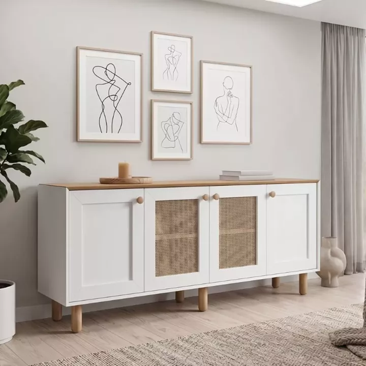 Μπουφές Bohemian Megapap χρώμα λευκό - φυσικό οξιάς 180x40x75εκ.